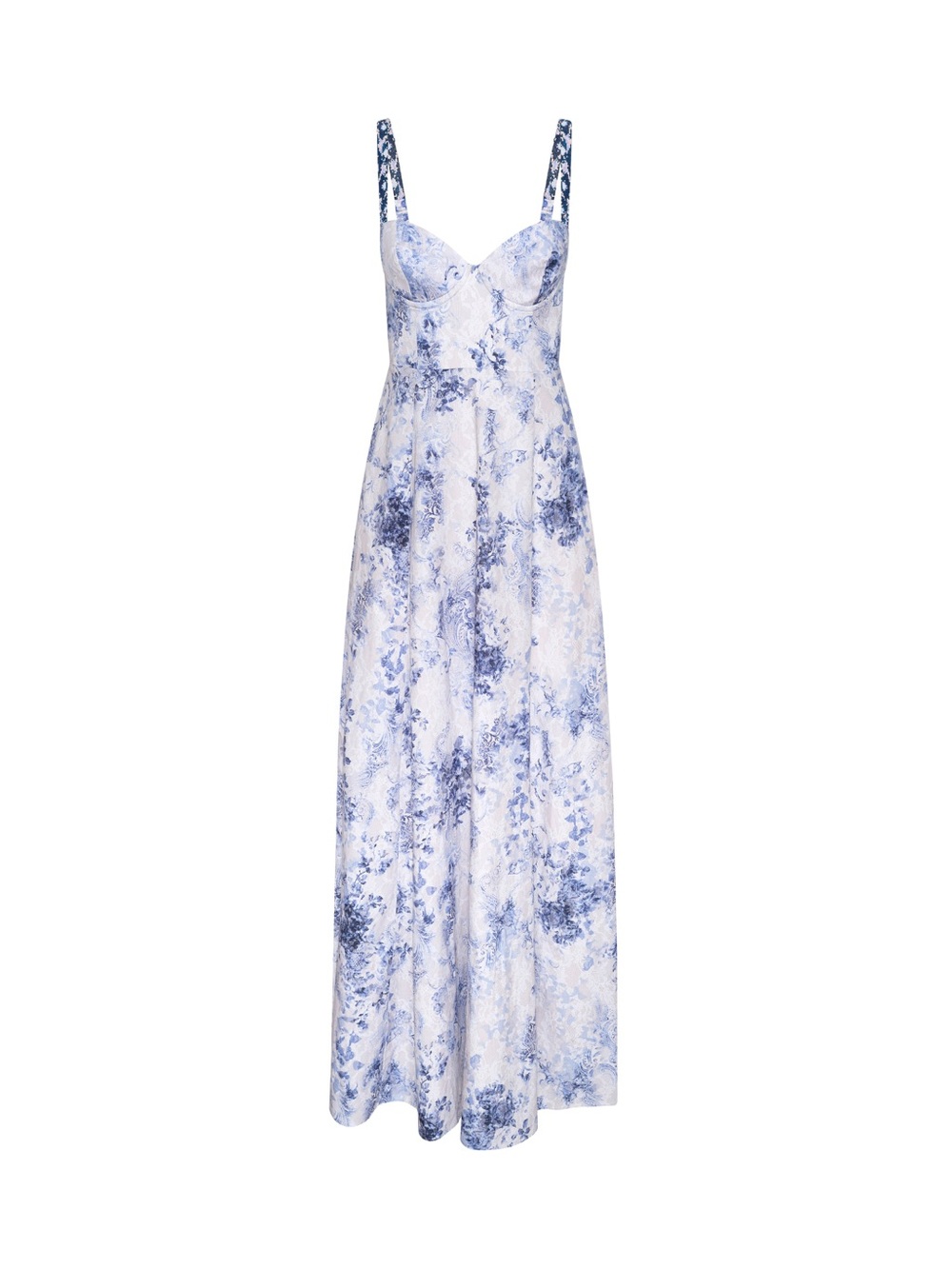 L'AGENCE - SUTTON MAXI DRESS IN IVORY/BLUE WATERCOLOR LACE